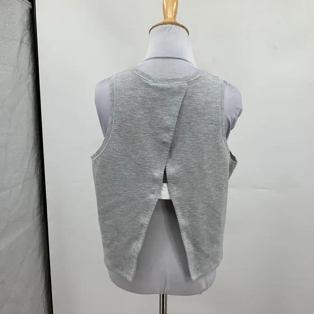 Lululemon Tank Top Womens 8 Gray Minimal Heathered Open Back Cropped Quick Dry